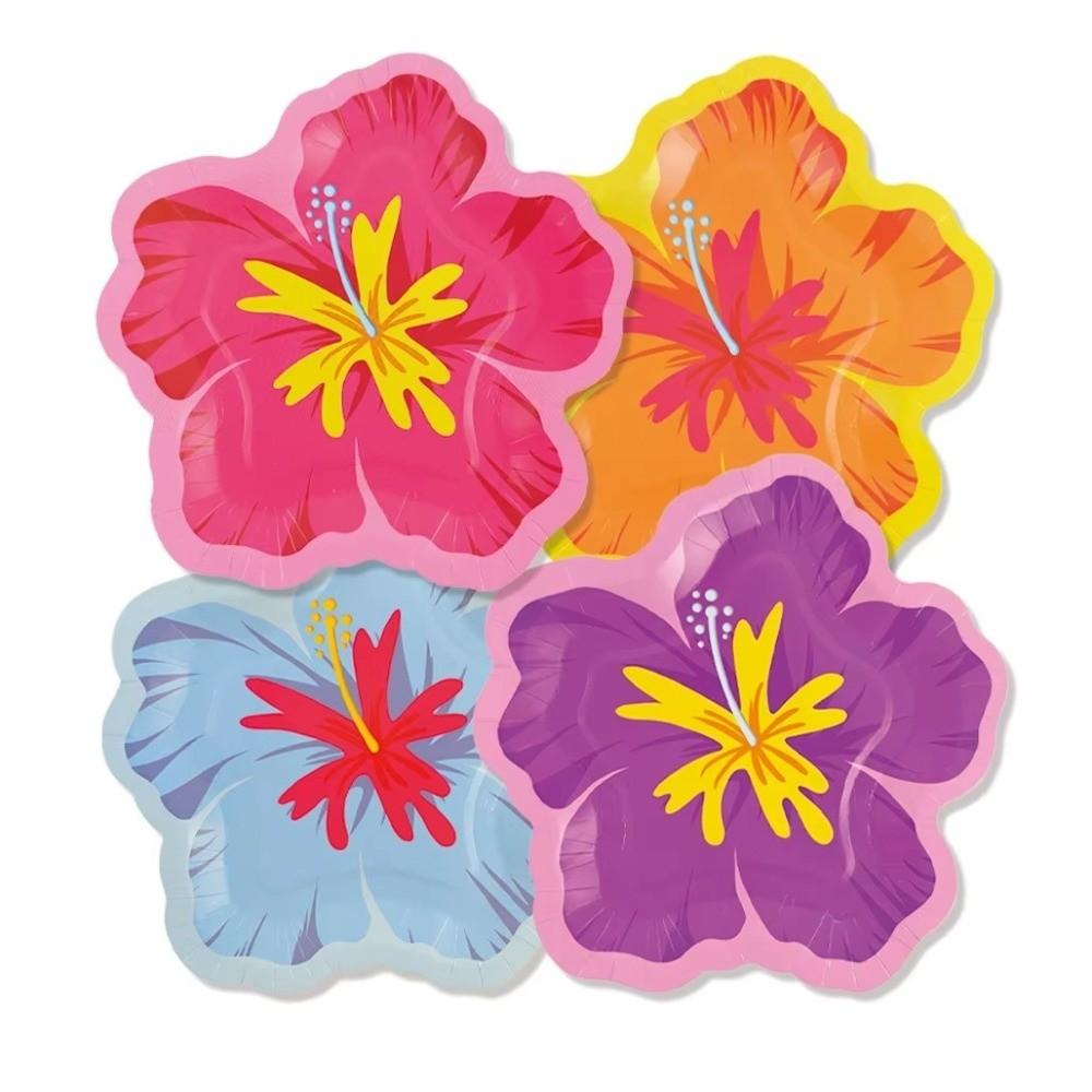 10Pcs Paper Flower Shaped Paper Plates Hibiscus Flower Pattern Party Plates Single Use