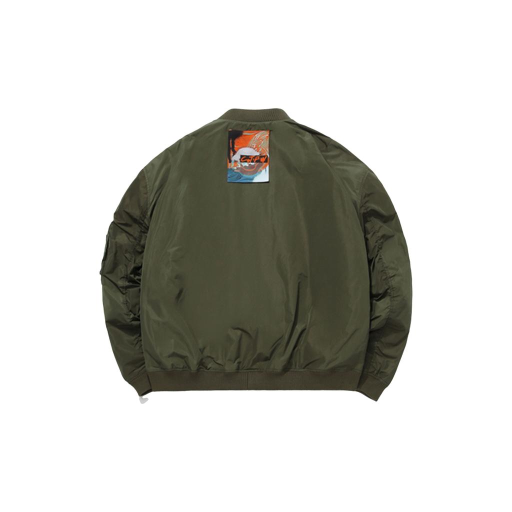 Li Ning CF Soaring Series Warm Casual Sports Baseball Pilot Cotton Jacket Winter Men Jacket Olive-Green AJMQ749-3