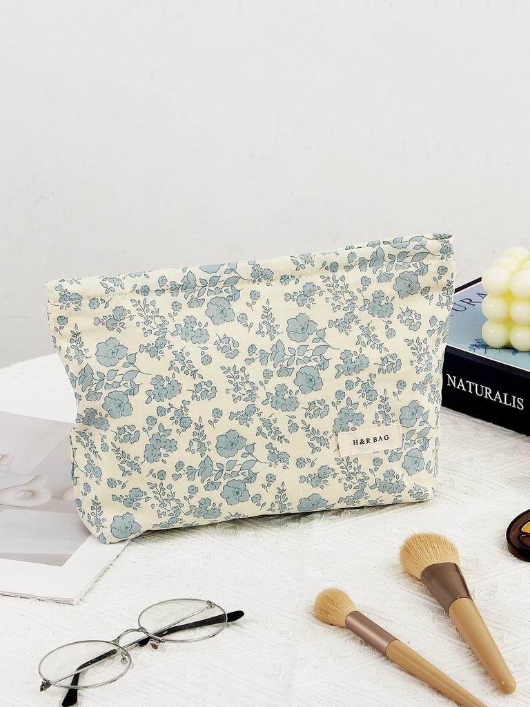 Korean Style Fresh Sweet Floral Print Large Capacity Makeup Bag Student Travel Toiletry Bag Skin Care Storage Pouch