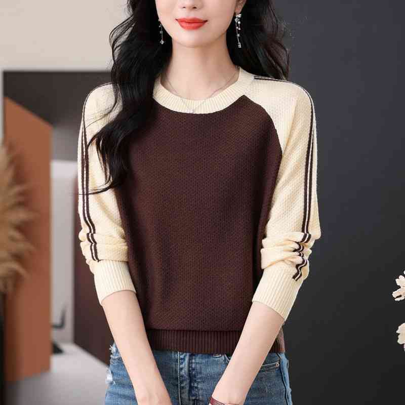 

Mom s Color Blocks вязаный женский свободный и модный новый стиль базовый круглый вырез свитер для женщин 2XL