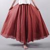 Women's Elegant High Waist Linen Maxi Skirt Summer Ladies Casual Elastic Waist 2 Layers Skirts Saia Feminina