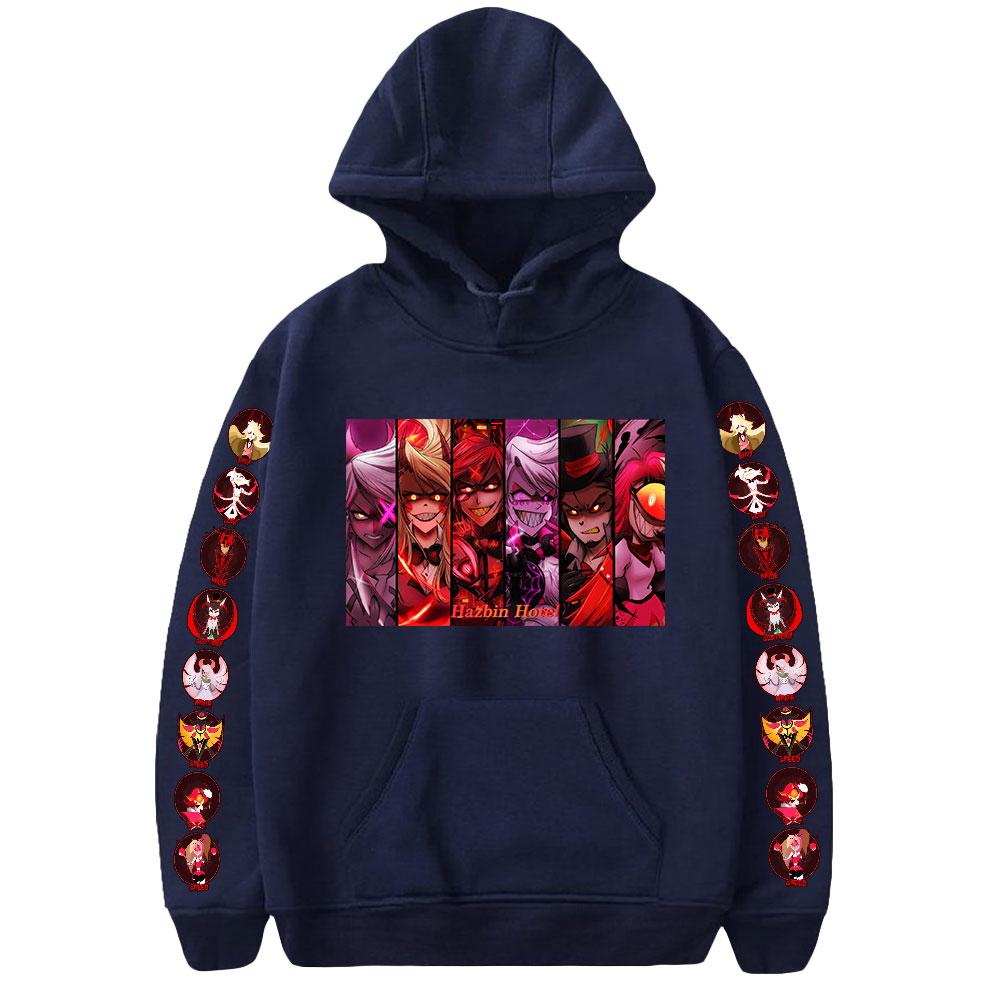 

Мужская женская толстовка с капюшоном в стиле аниме Hazbin Hotel Толстовки с рисунком Уличная одежда Harajuku Повседневная пуловер с капюшоном с принтом Hazbin Hotel Толстовки M темно-синий