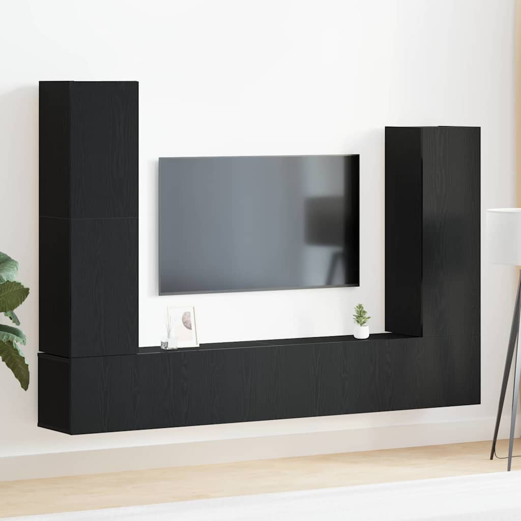 TV Cabinet Set 6 pcs Black Oak Effect Wood Based Material