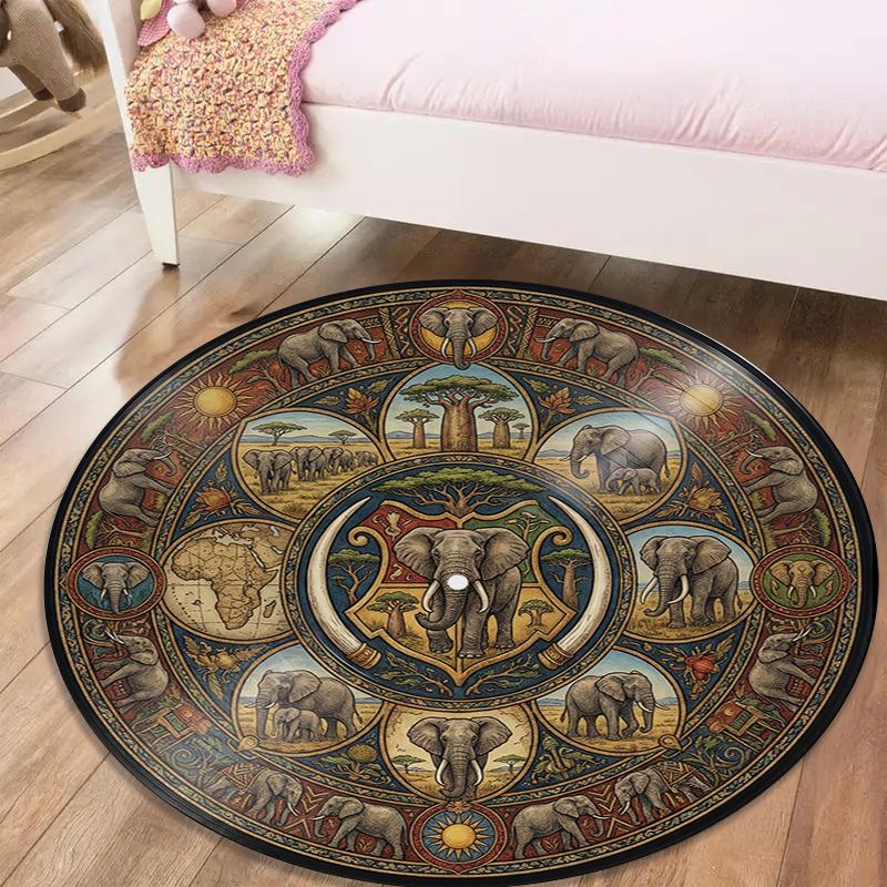 African Tribal Mandala Round Area Rug,Carpet Rug for Living Room Bedroom Sofa Playroom Decor,Non-slip Floor Mat Q0006