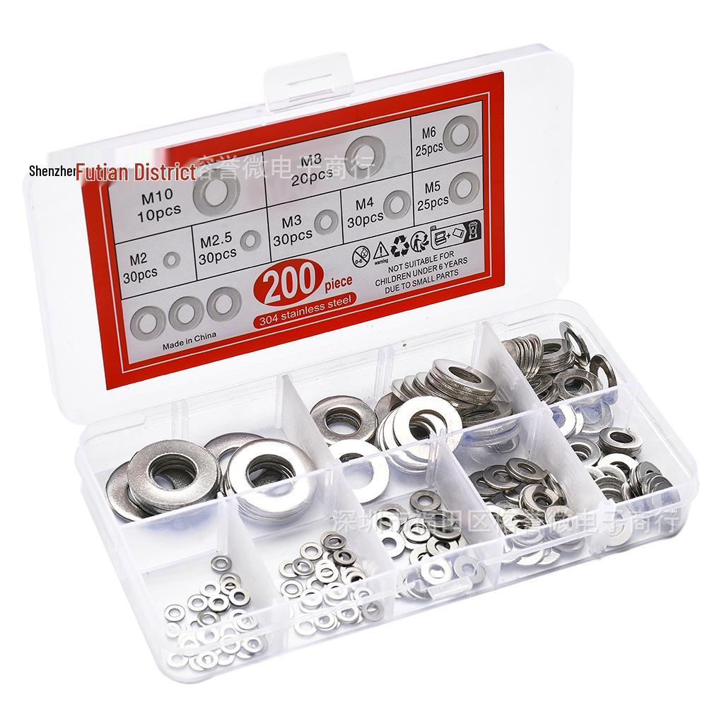 200 Stück Kohlenstoffstahl Flachscheiben Set: Runde, Verdickte Metallschrauben, Größen M2-M10