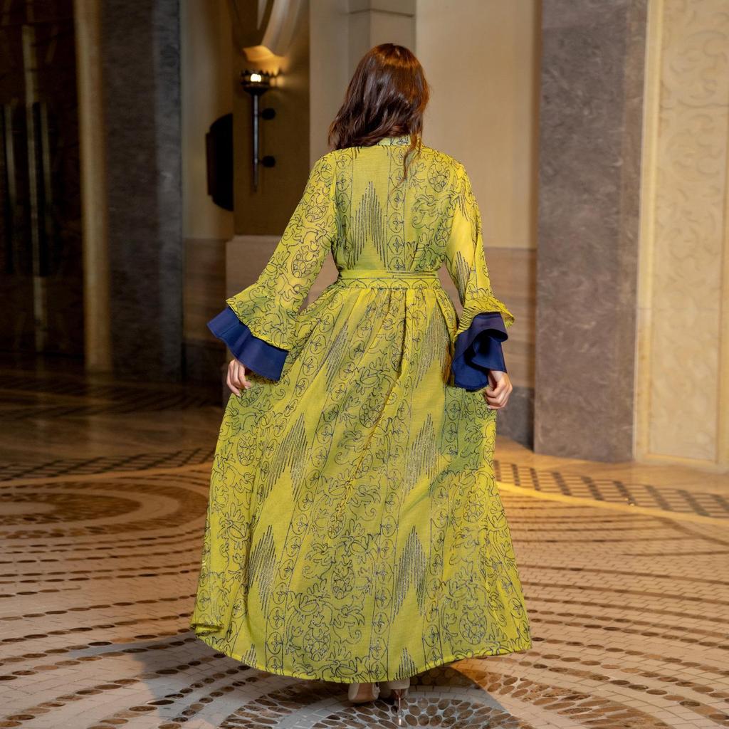 AB318 Ruffled Sleeve Evening Abaya Dress for Muslim Women