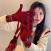 Detachable Two Piece Jacquard Knitted Wool Gloves for Women In To Prevent Cold and Keep Warm While Riding with Touch Screen