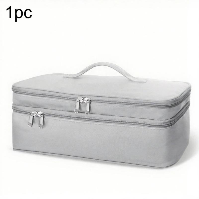 Storage Bag Double-Layer Large Capacity Zipper Travel Case with Hair Tool Compartments Durable Nylon Portable Makeup Bag