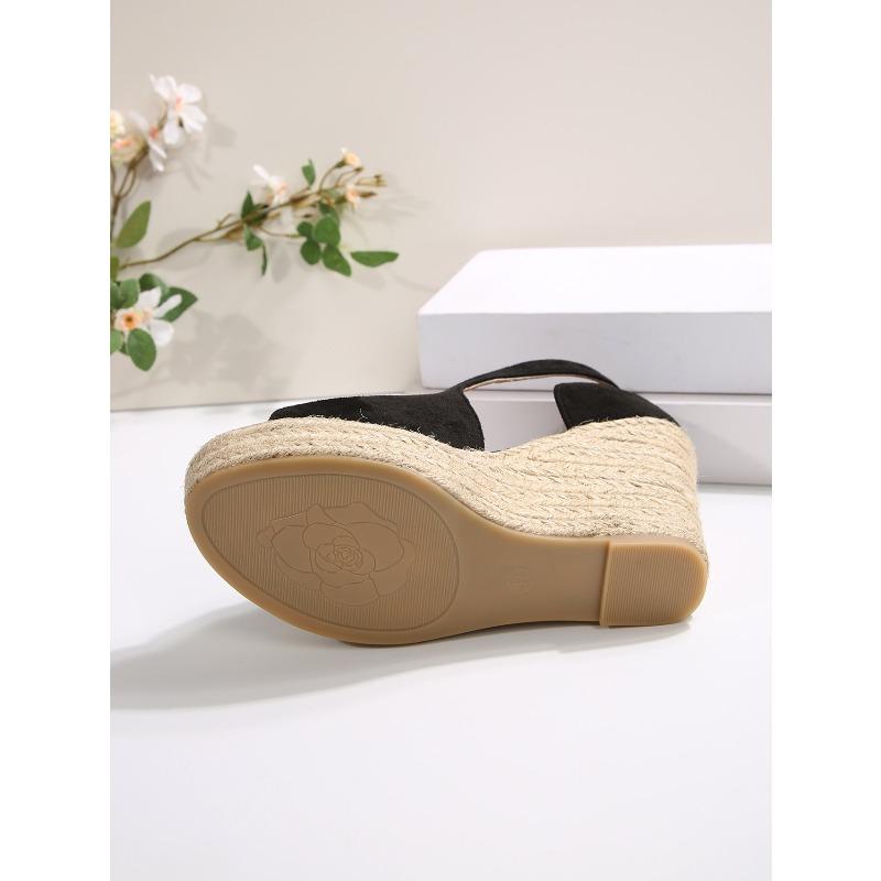 Women's Plus Size Suede Peep Toe Platform Sandals, Single Strap Chunky Heel Slides