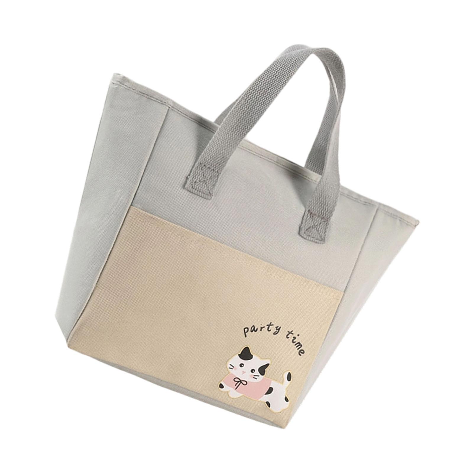 Lunch Bag Thermal Cooler Bag Reusable Lunch Case Handheld Insulated Bag Cooler Bag Cartoon Lunch Box for Women Men 2 серый