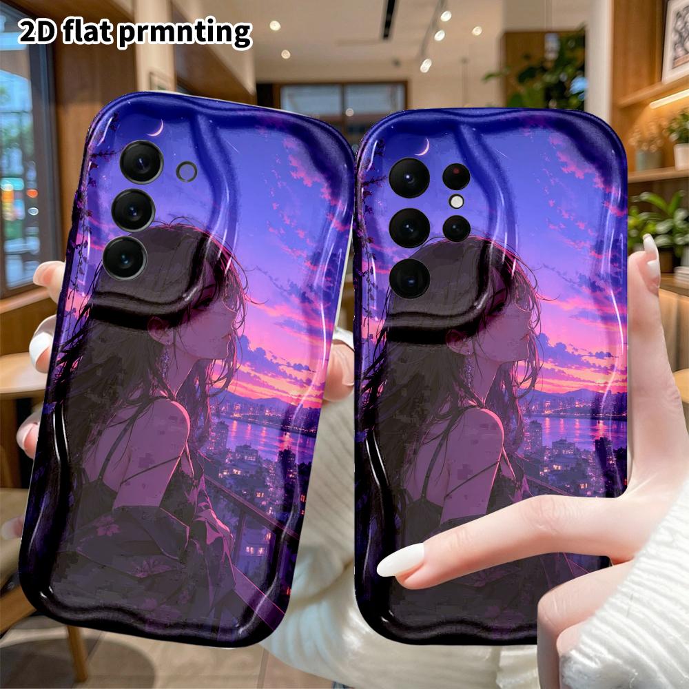 Phone Case: 2D Flat, Suitable for Samsung Galaxy A34 A35 M05 M06 S20 S22 S21 FE Plus 5G Protective Cases, Purple Twilight Night View Anime, Perfect Ch