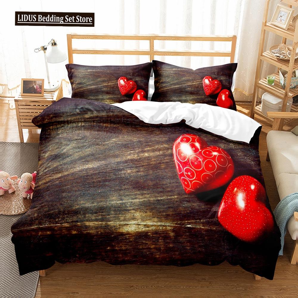 Love Duvet Cover Set Couple Hug Romantic Theme Tree Heart Shaped Polyester Comforter Cover King Full Size For Lover Bedding Set