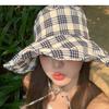 Summer thin plaid bucket hat concave shape casual versatile plaid sunshade basin hat outdoor sunscreen hat