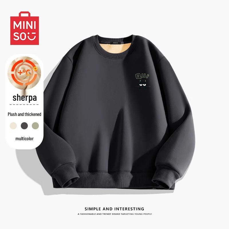

MINISO Men s Lamb Wool Lined Crew Neck Sweatshirt L