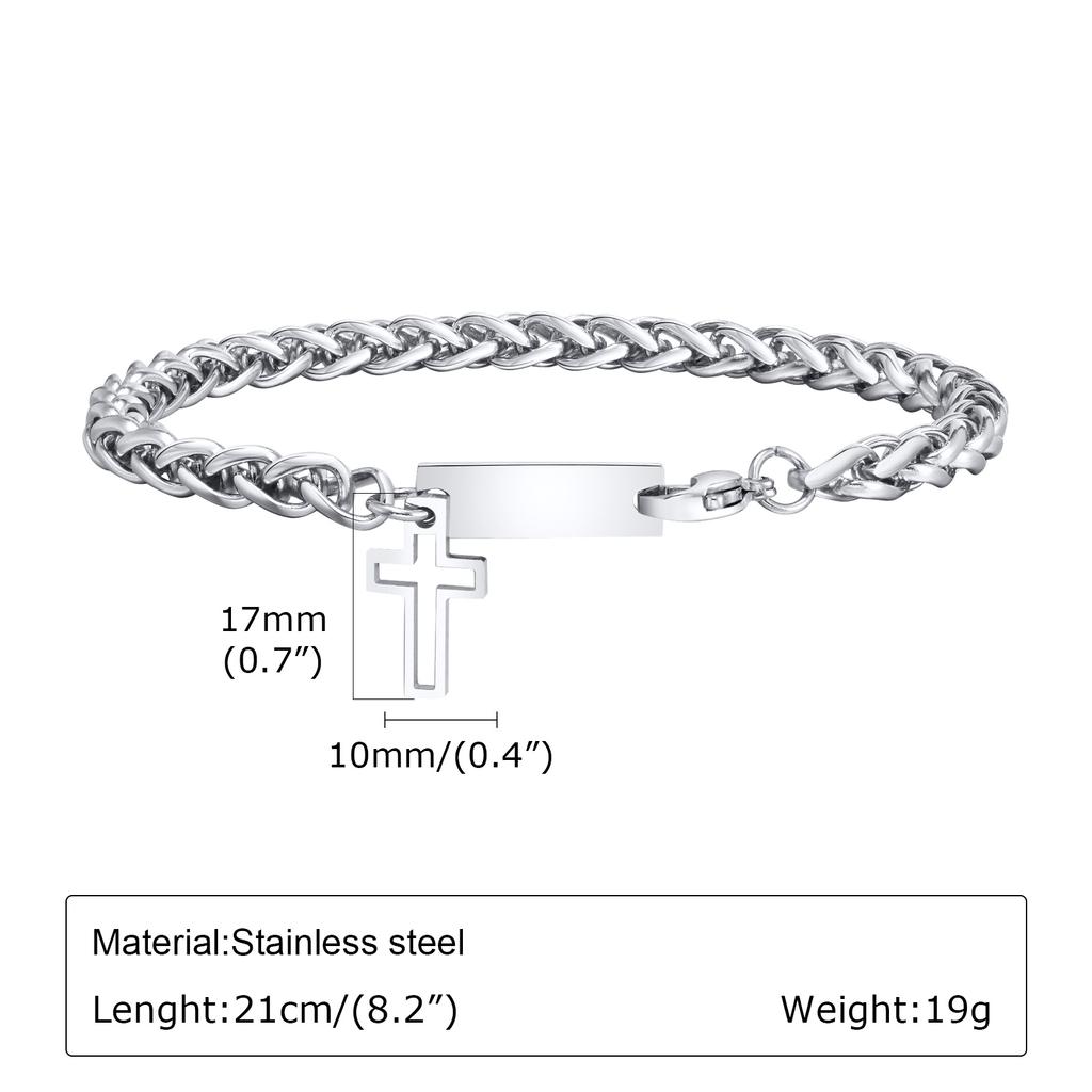 Customized Cross Charm Bracelets for Men Boys,Waterproof Stainless Steel Chain Links Wristband,Trendy Jewelry Gift to Father BBF