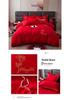 Red Embroidered Wedding Bedding Set: Duvet Cover, Bed Sheet, Pillowcase & Bed Skirt.