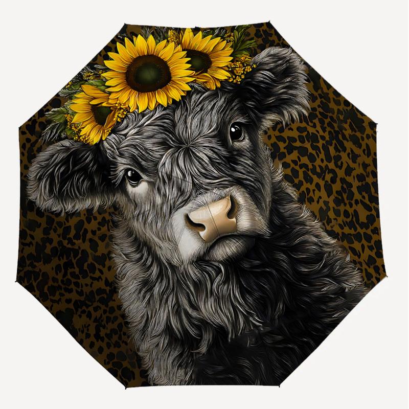 1PC Cow Sunflower Umbrella-8-Rib Reinforced, Automatic Open, Lightweight & Durable, Cute Fashion Accessory for Outdoor-P28