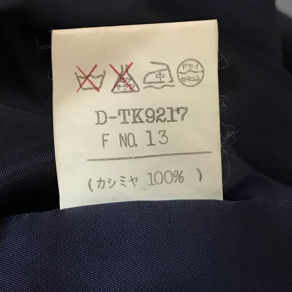 90s Aguamarina Cashmere 100% Long P Coat Outer 9AR Women M Navy Black Double Pattern Knee Length