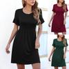 Women's Summer Casual Color Ruffle Short-sleeve O-neck Stitching Waist Big Swing A-line Dress