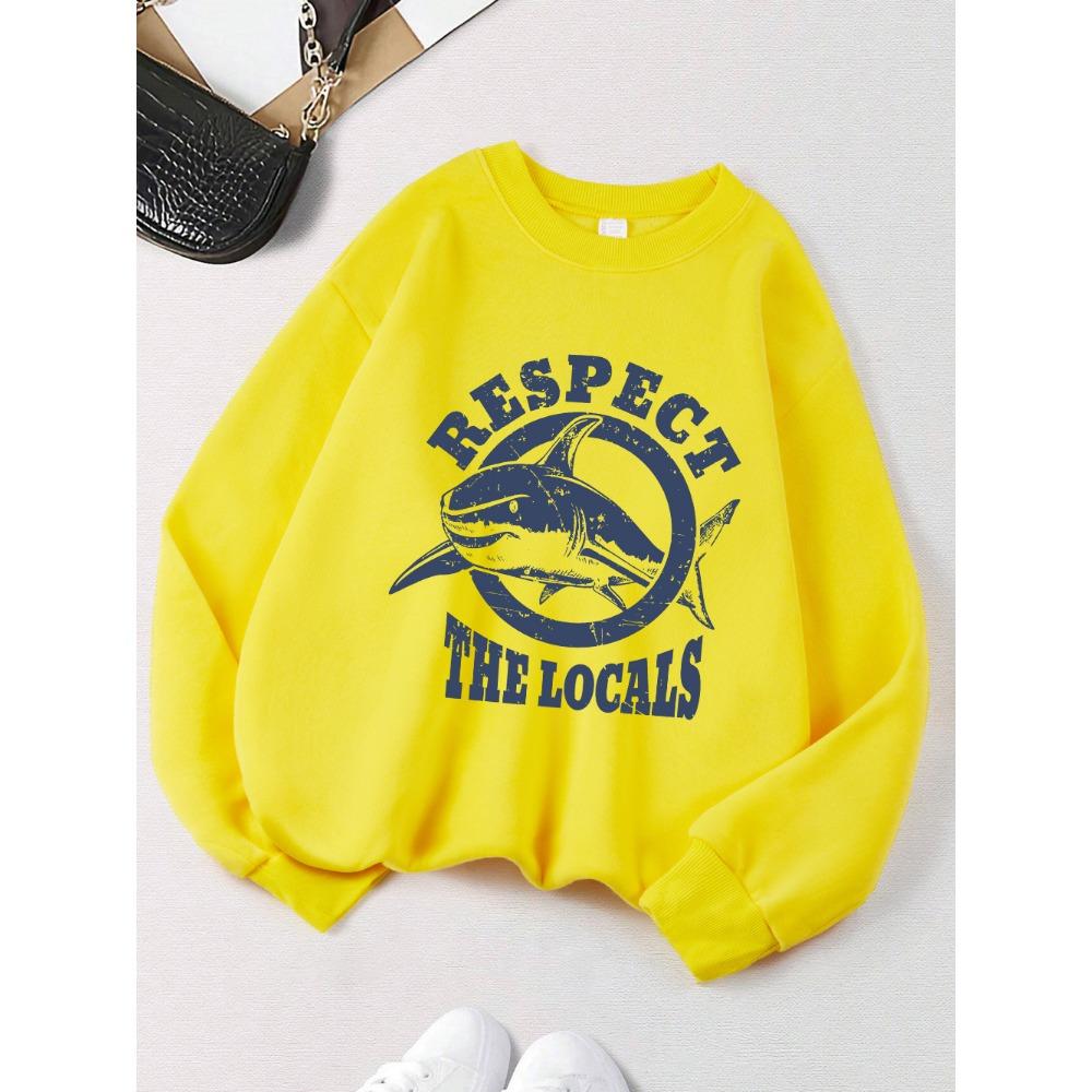 2025 Protect the Locals Shark Print Sweatshirt Women's Autumn and Winter Warm Hoodie Round Neck Top Basic Sportswear