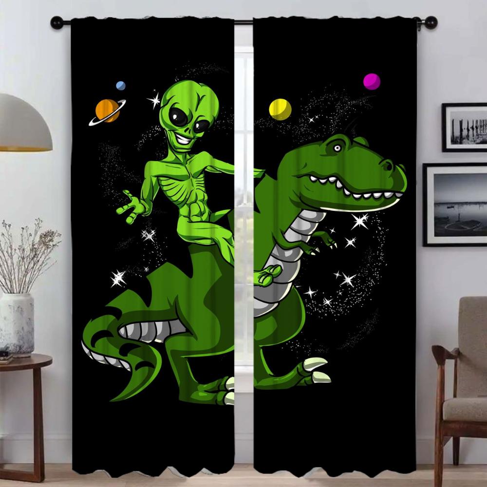 Curtains Child Room Extraterrestrial Blackout Curtain for Room 2 Panel Home Interior Curtains Shades Halloween Decoration Living