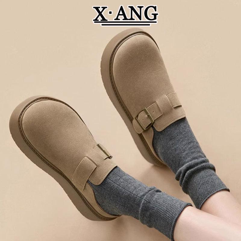 Cowhide version of children's thick-soled bag head and half slippers to wear spring and summer new one-pedal lazy single shoes