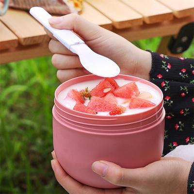 Large Capacity Plastic Container with Lid Spoon Breakfast Cup Oatmeal Cup Milk Cup Portable Porridge for Students and Office Workers