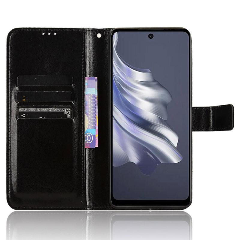

For TECNO Spark 20 Pro KJ6 Wallet Case with Strap Stand Leather Cover Black