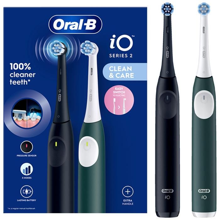 Elektrický zubní kartáček - Oral-B - iO 2 Duo - Černý a Lesní zelený - 3 režimy - Šetrný k dásním