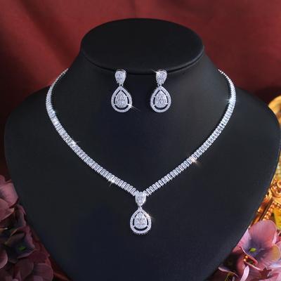 Bright Diamond Necklace Earrings Bridal Wedding Zircon Set Chain Fashion Claw Chain Evening Banquet Dress Jewelry Set