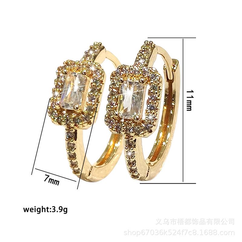 Gold-Plated Zircon Geometric Square Earrings - Stylish and Versatile Jewelry Accessory