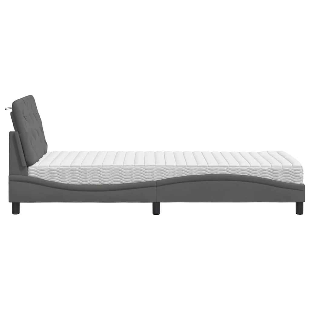 Bed With Mattress, Dark Gray, 90X190 Cm, Upholstered