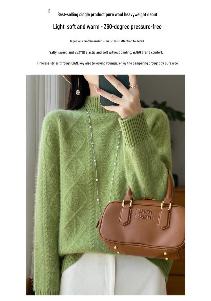 Autumn/Winter 2025 Women's Trendy Plus Size Wool Knit Half-High Neck Base Layer Sweater