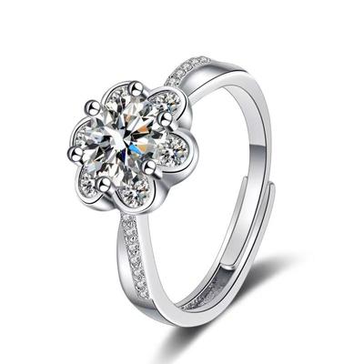 Bague Tournesol en Argent Sterling 925 Imitation Diamant Haut Carbone Importé, Moissanite, Design Six Griffes, Un Carat