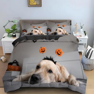 Halloween Dog Pumpkin King Queen Duvet Cover Lovely Pet Puppy Bedding Set Animal Quilt Cover 2/3pcs Polyester Comforter Cover