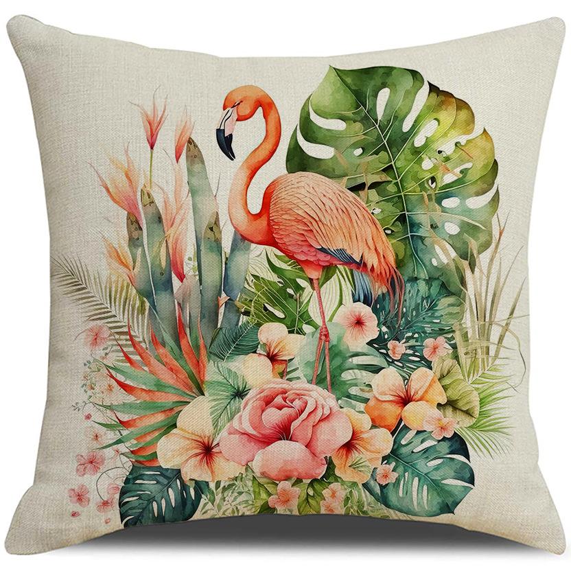 New Summer Tropical Green Plant Flamingo Imitation Hemp Pillow Case Sofa Pillow Living Room Decorative Cushion Cover