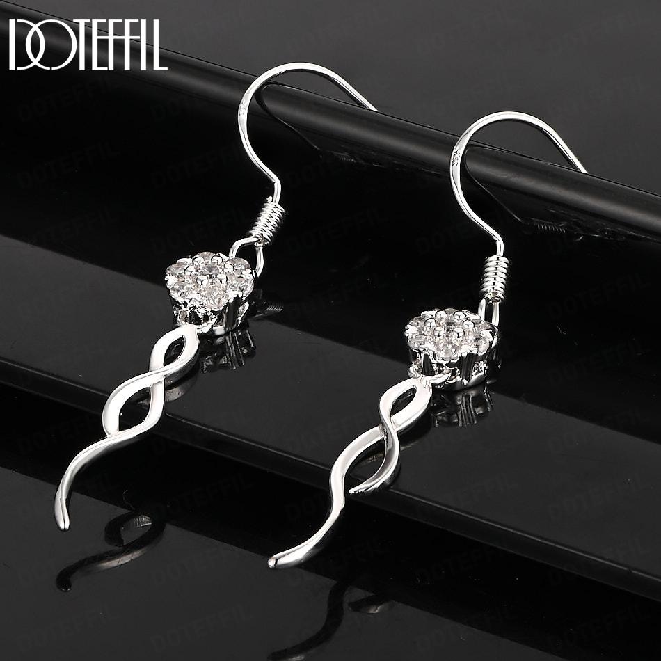 925 Sterling Silver Round Beads 8mm AAA Zircon Pendant Piercing Earrings Fashion Wedding Jewelry