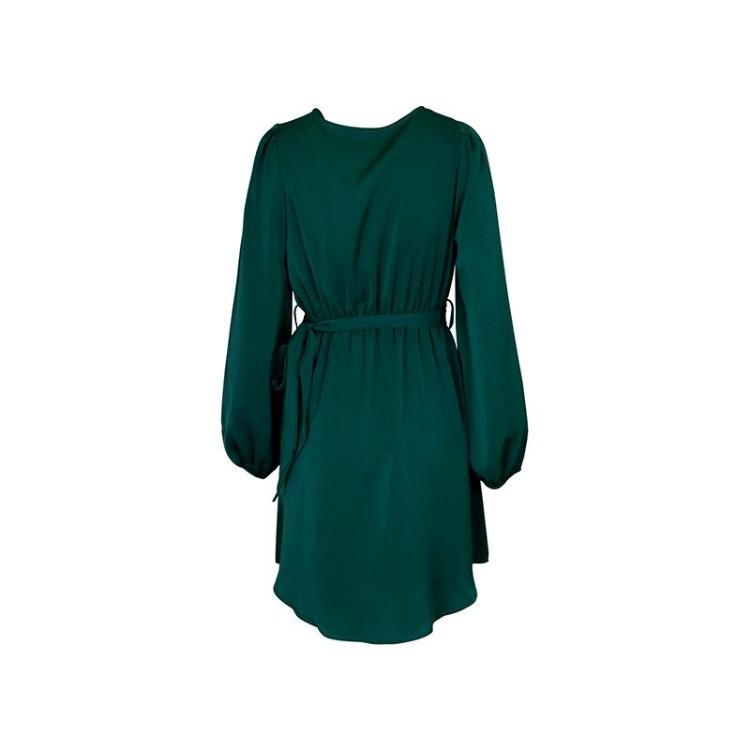 Chic Women Dresses Long Sleeve Lace Up V Neck Solid Color Spring All Match