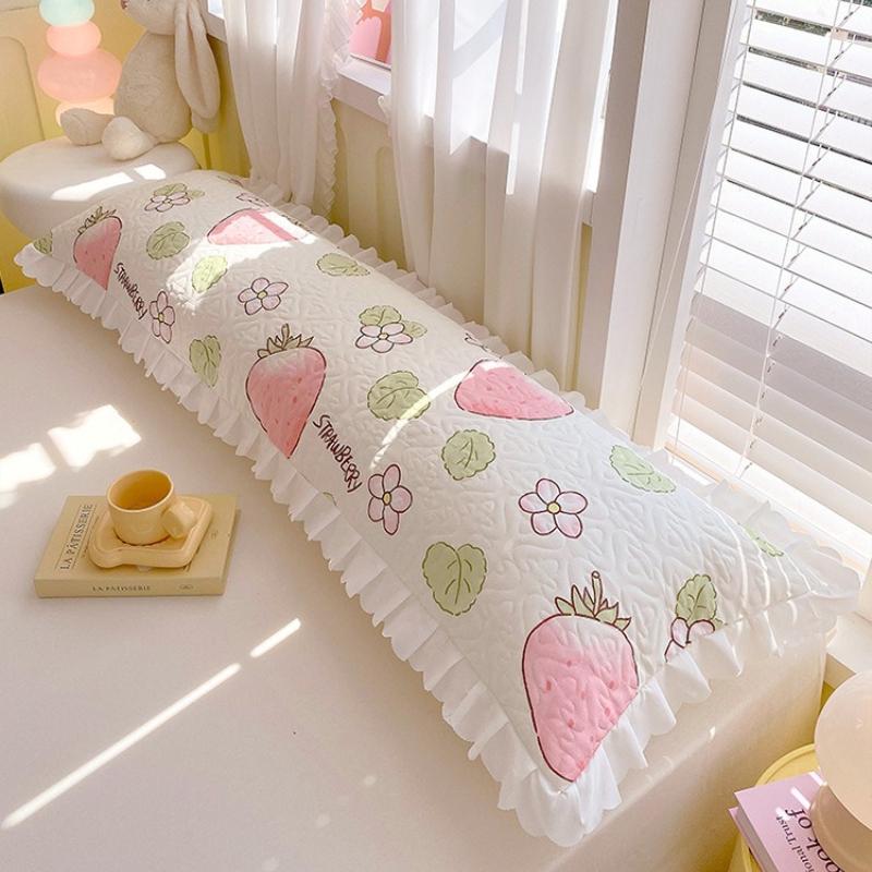 Skin Friendly and Breathable Four Season Cotton Lace Double Pillowcase for Couples Thick and Long Pillow Core Home Bedside Backrest Bedclothes