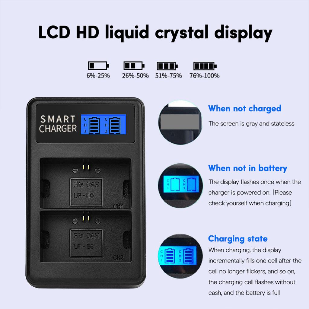 LP-E6 LPE6 LP E6 Dual Channel USB Battery Charger w/ LCD Screen for EOS 5D Mark II EOS 5D Mark III EOS 5D Mark2
