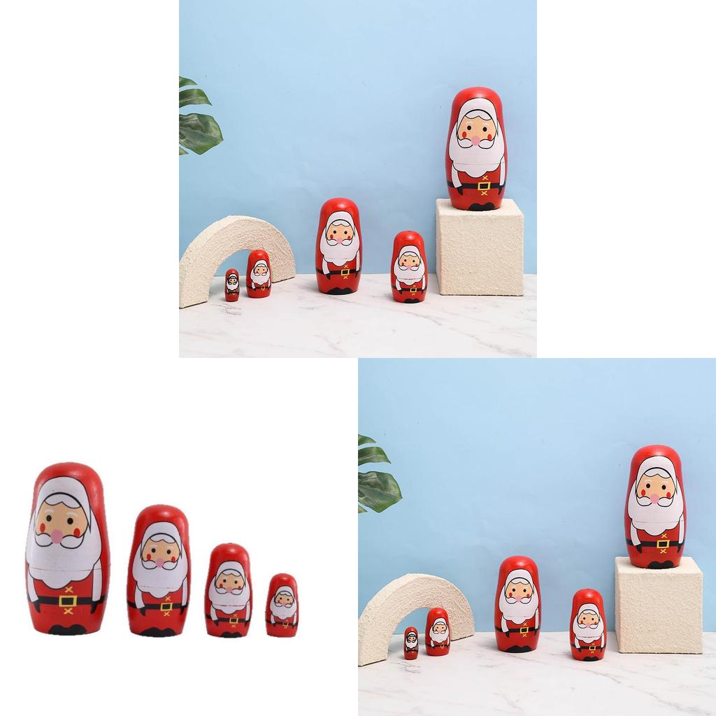 Wooden Russian Nesting Dolls Set With Christmas Decor And Modern Minimalist Style For Holiday Gift