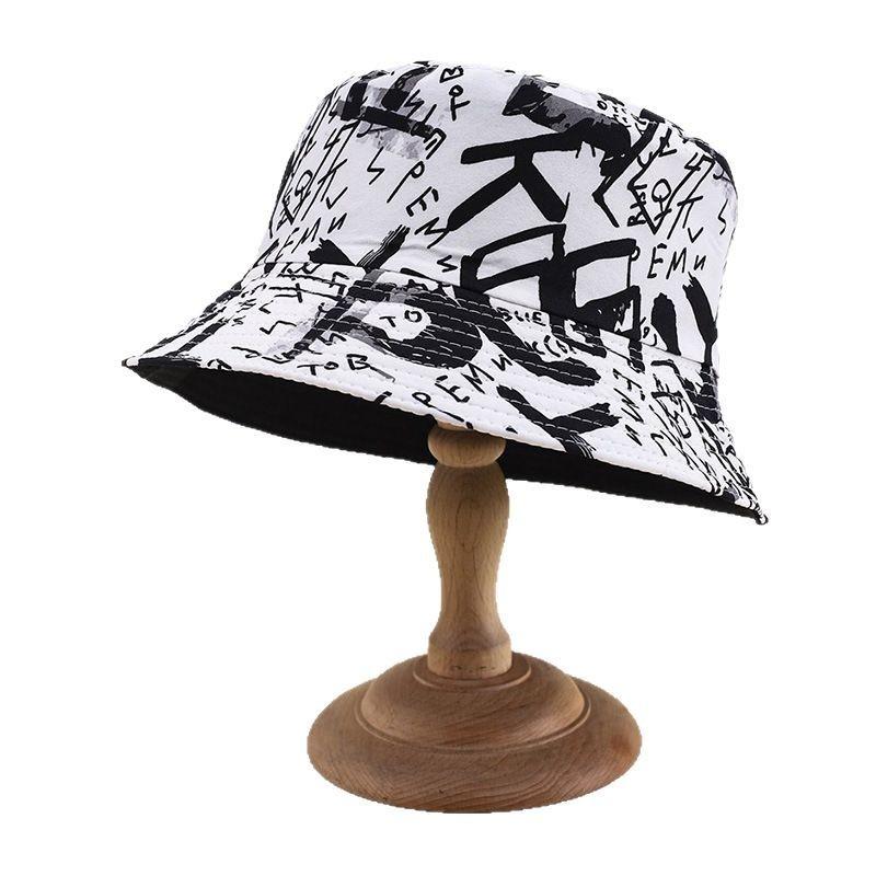 Cotton Blend Summer Fisherman Hat Letter Print Wide Brim Sun Protection Wind