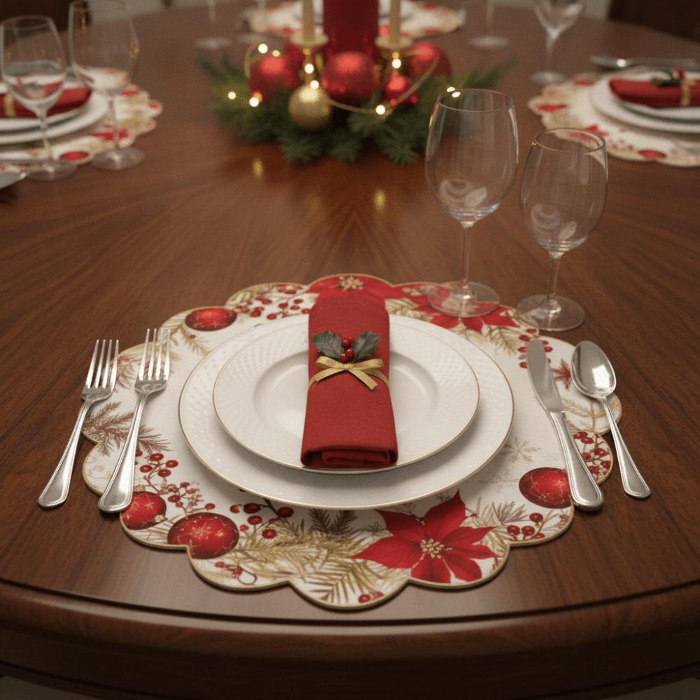 6pcs Easy Clean Red Berry Mat Non Slip Holiday Dinner Mat Christmas Table Placemat  Holiday Feast