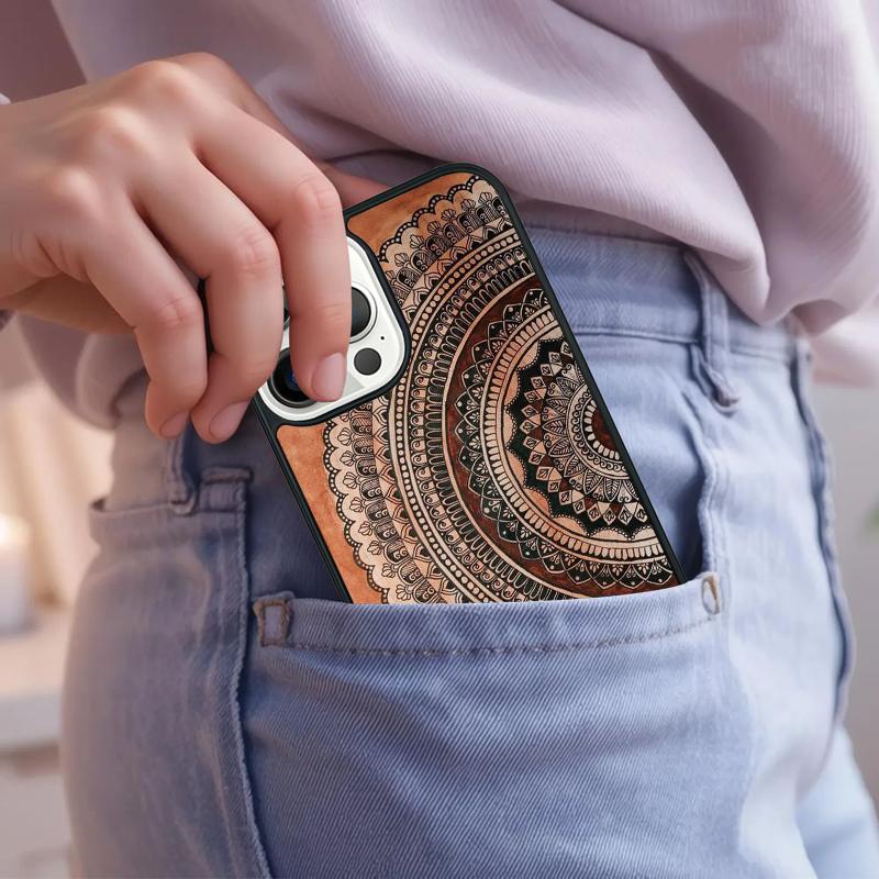 Mandala Wood Floral Phone Case For iPhone 17 Air 15 16e 14 13 Pro Max Coque 12 11 Pro Max PLUS cover