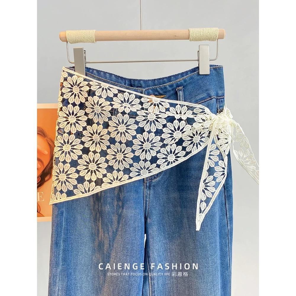 Lace flower triangle towel women s stacked fart curtain with jeans waist seal summer sun protection fashion versatile decorative shawl