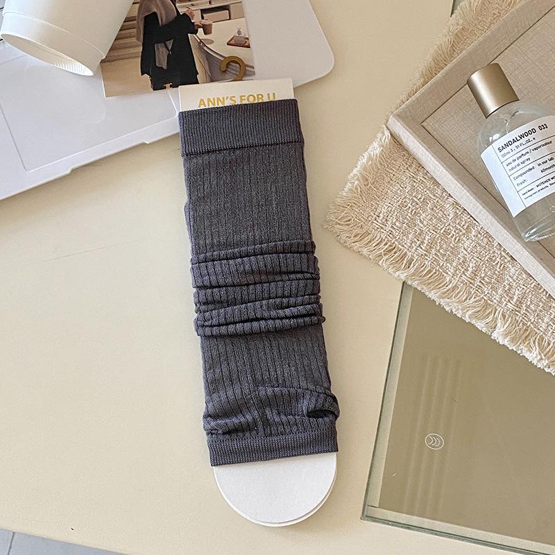 Miu Style Women's Spring-Summer Thin Korean Slouch Socks, Vertical Stripe, Solid Color, Versatile Slimming Leg Sleeves