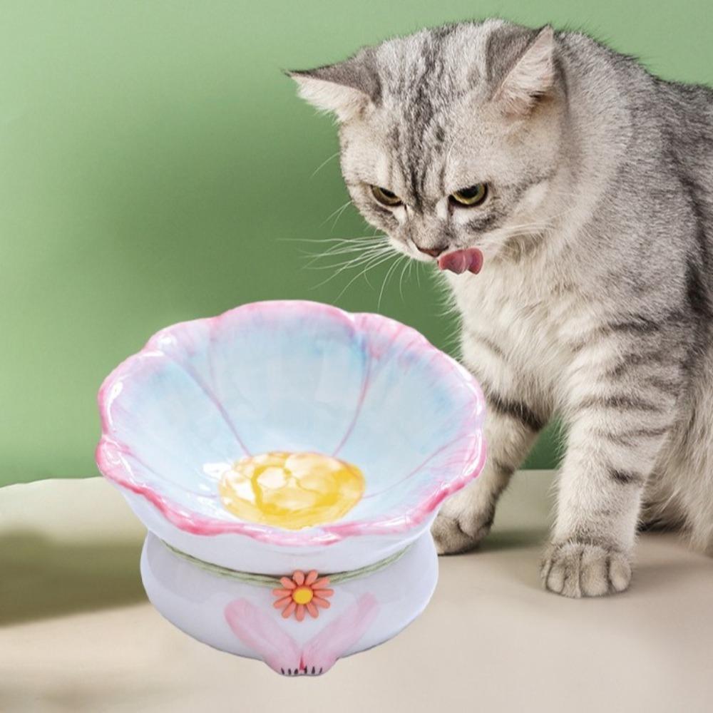 Flower Shaped Cat Food Bowl Anti Tipping Neck Protection Bowl Pet Drinking Bowl  Multi-Pet