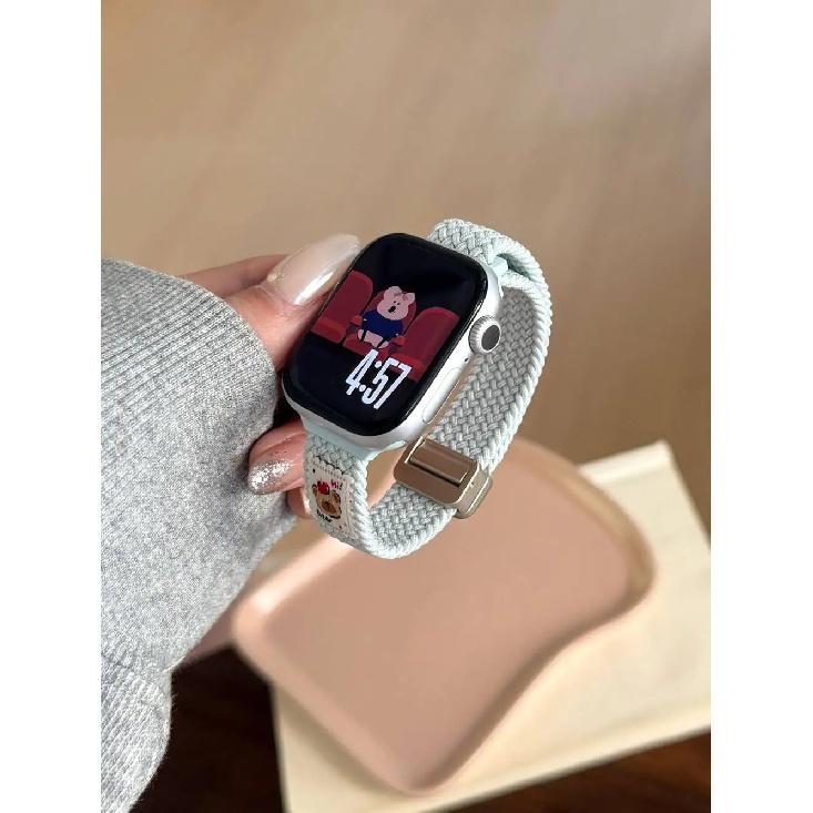 

Cartoon bear magnetic nylon loop For Apple Watch band women 11/10/9/8/7/6/5/4/3 SE 40mm 41mm 44mm 45mm 46mm 49mm Strap 38mm40mm41mm зелёный