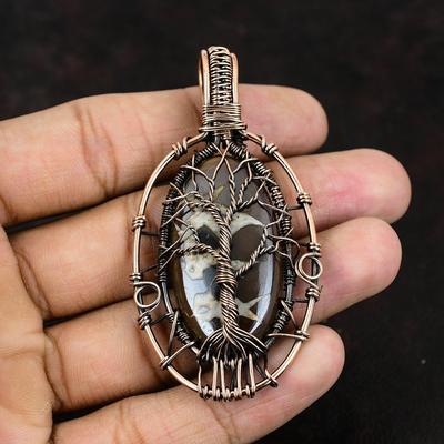 Tree Of Life Moroccan Mud Crack Fossil Pendant Copper Wire Wrapped Pendant Gemstone Handmade Pendant Gift For Mother Designer Pendant Gift