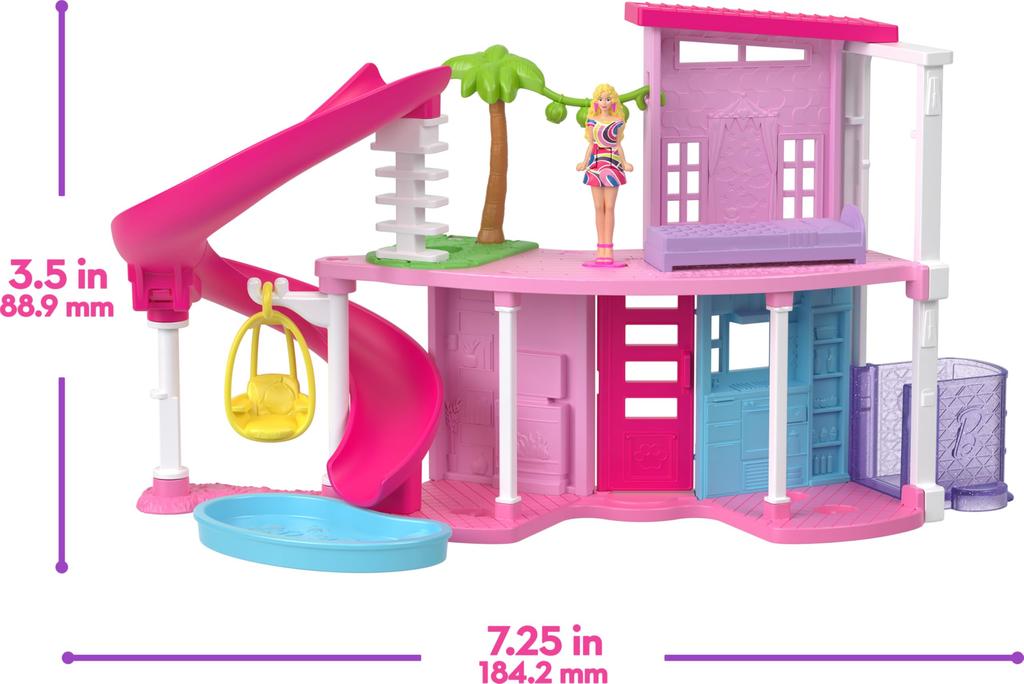 Barbie Mini Barbie Land Dream House and Vehicle Set with 4 Micro Dolls, Dress-Up Doll House, Dollhouse, Airplane, Camper, Cruiser, Ages 6 and Up,